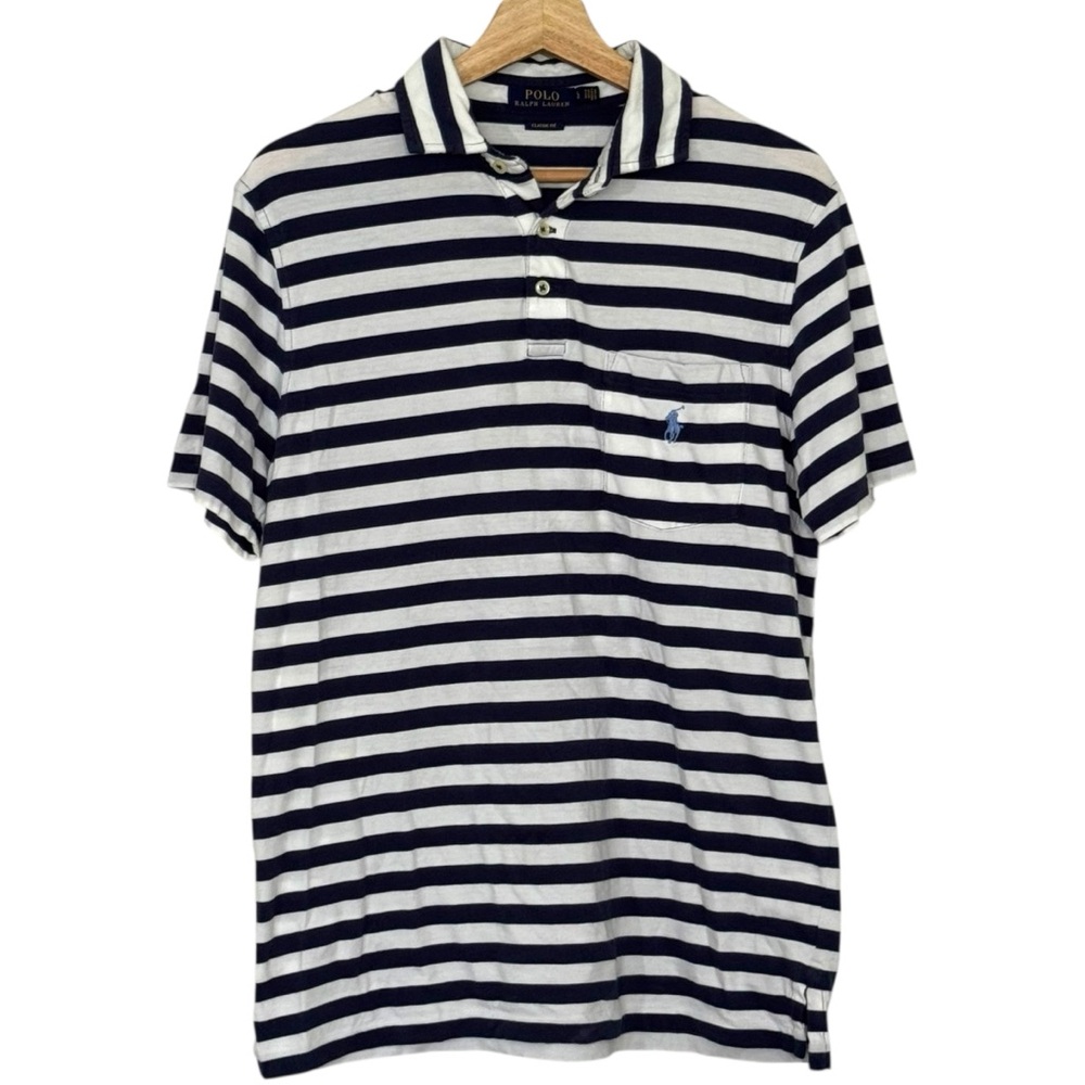 Polo by Ralph Lauren Navy and White Striped Shirt Men’s Size Large Casual Cotton